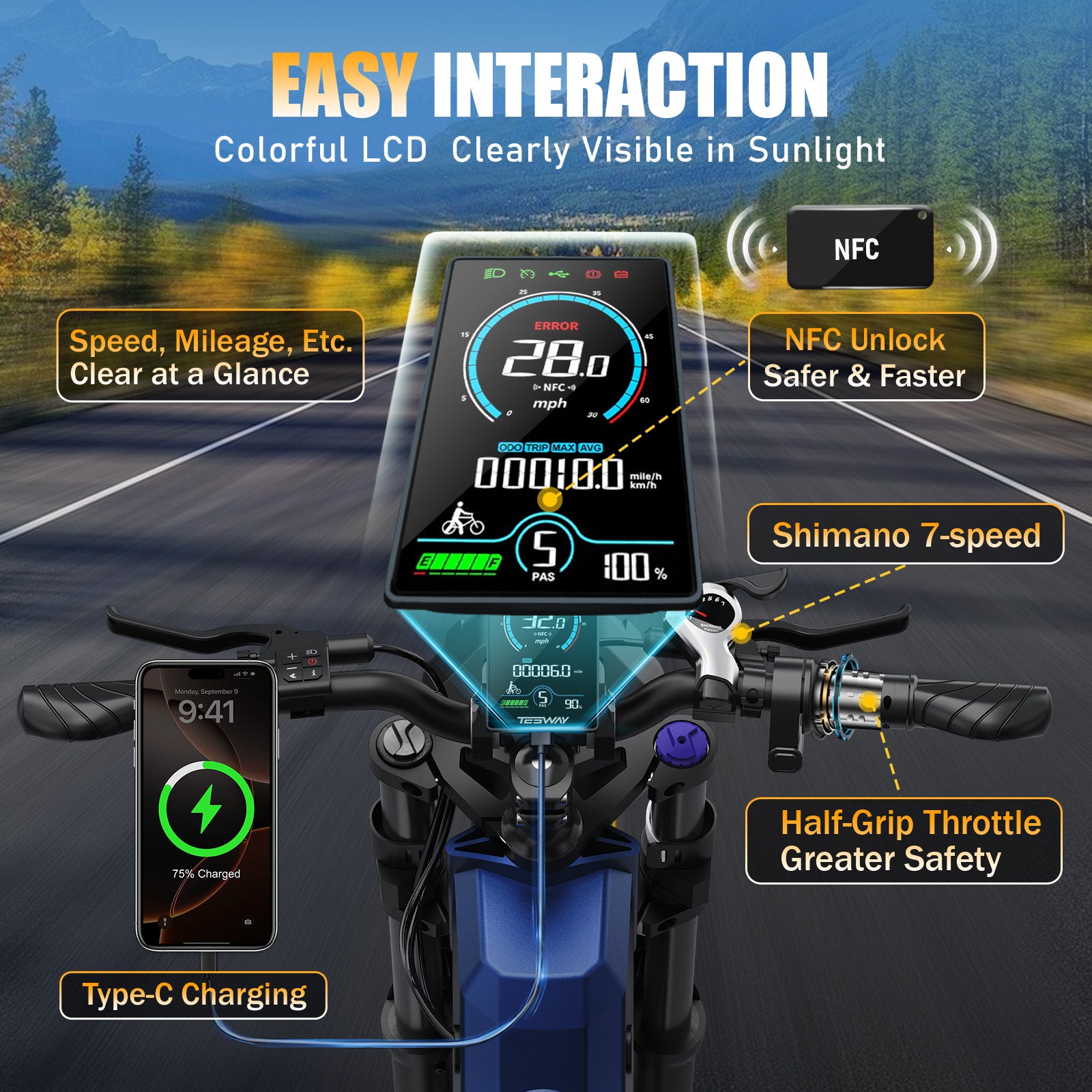 TESWAY X9 AWD with Rear Rack - 4000W Dual Motors Electric Mountain Bike